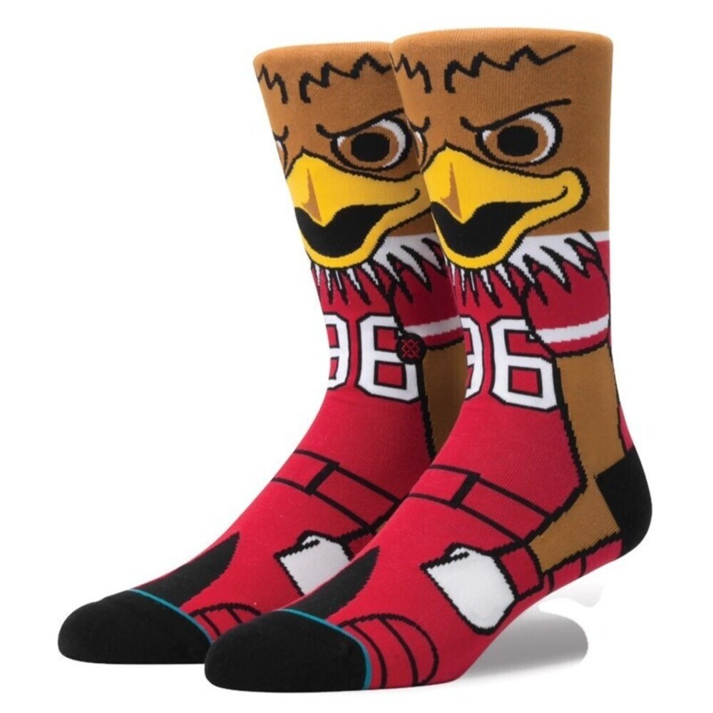 Utah Utes Mascot Crew Socks Mens Size (6-8.5) Swoop The Red Tailed Hawk Stance